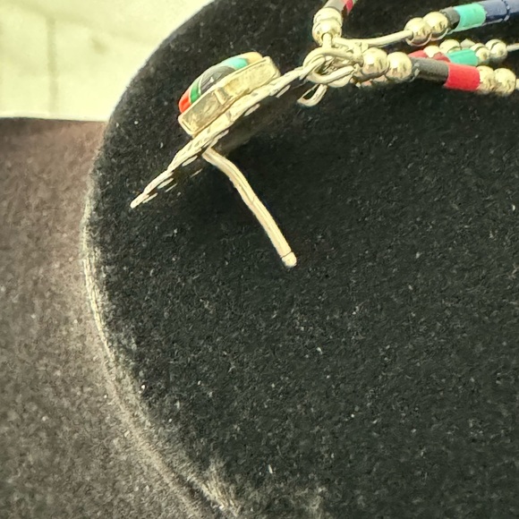 Vintage Sterling Zuni Earrings Coral Lapis and Turquoise signed Q.T. - Picture 7 of 7